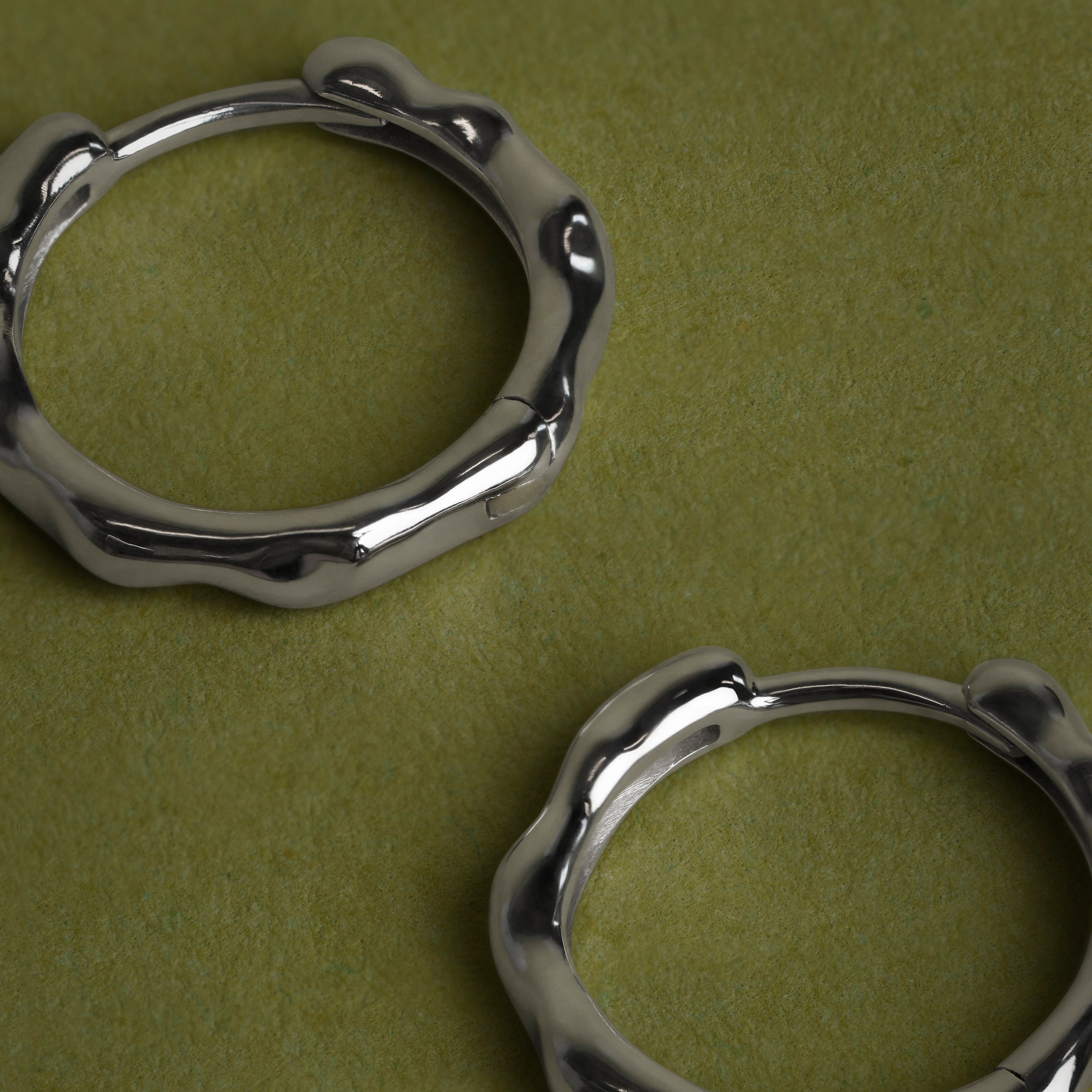 Molten Textured Hoops in Solid White Gold