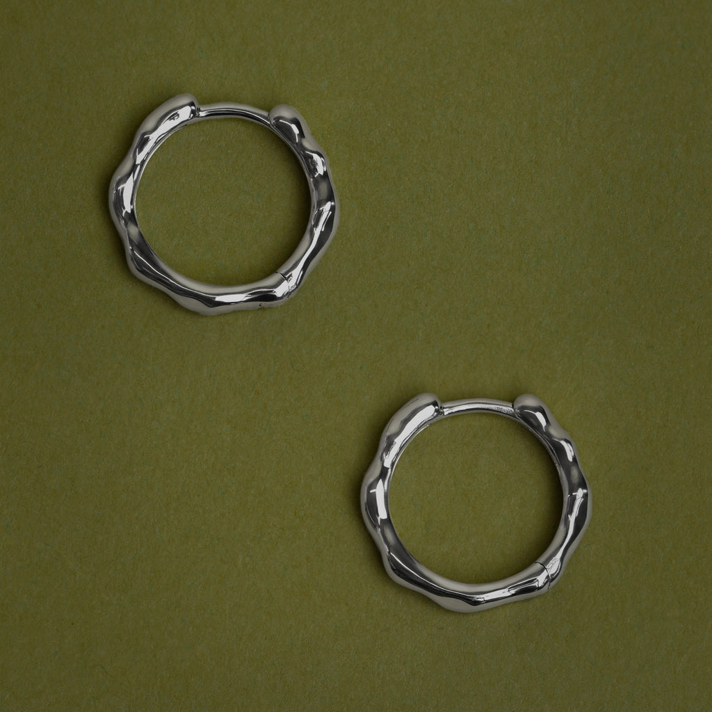 Molten Textured Hoops in Solid White Gold