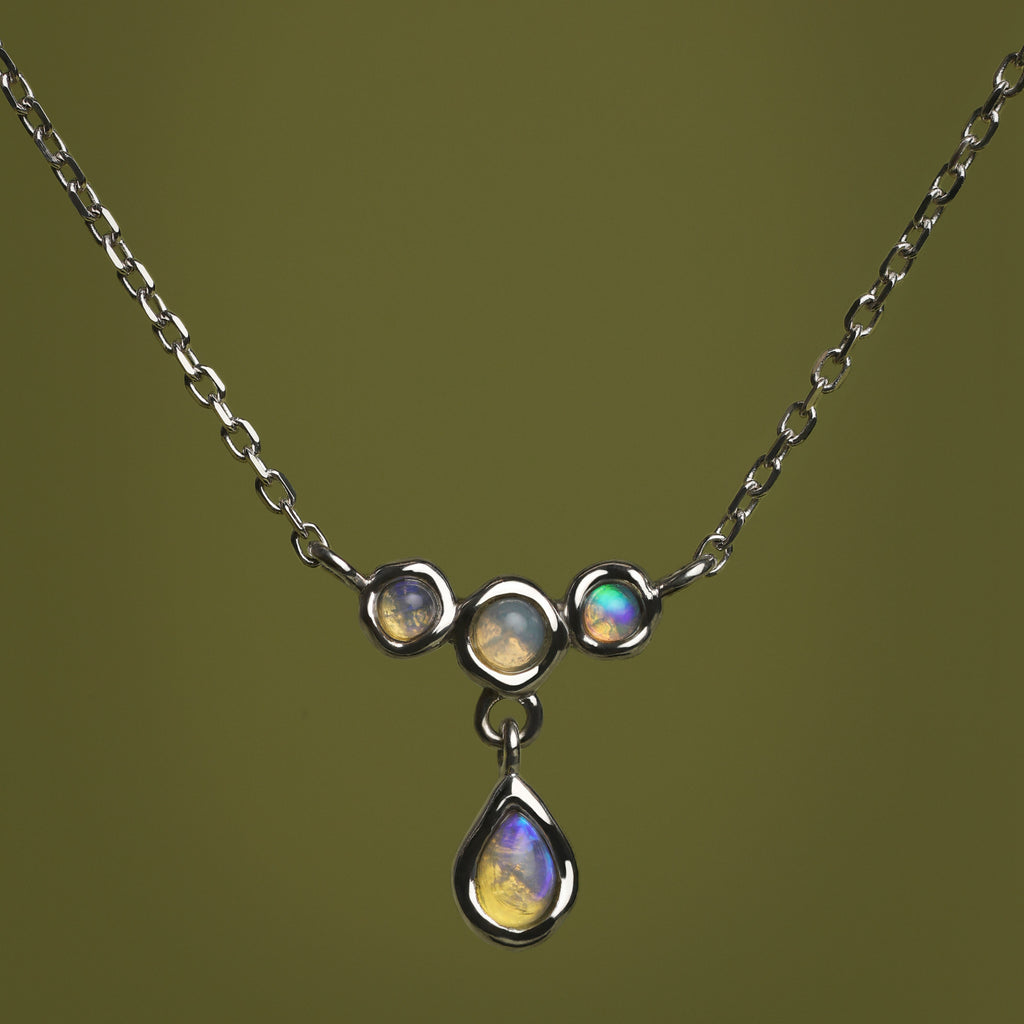 Opal Cluster Pendant in Solid White Gold