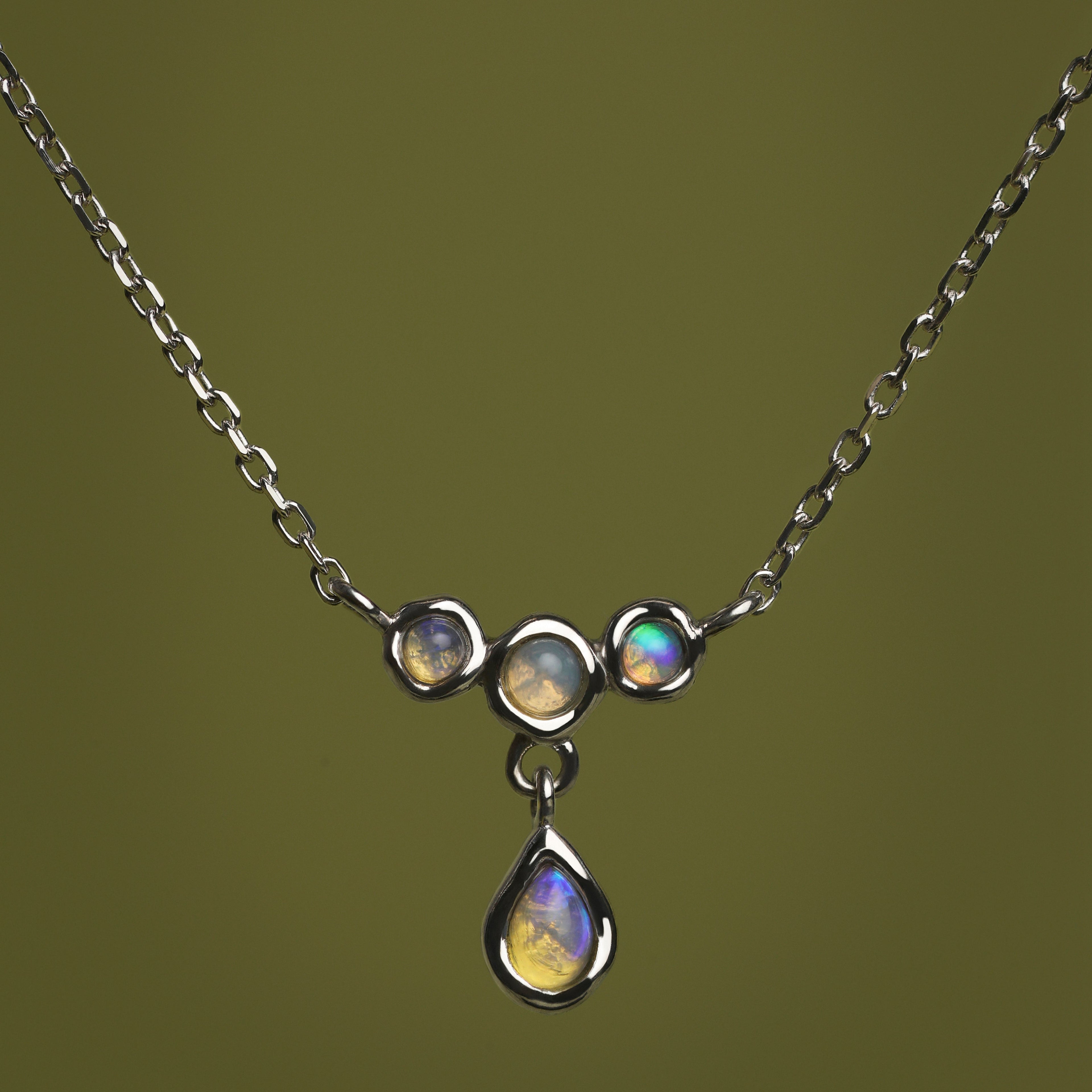 Opal Cluster Pendant in Solid White Gold