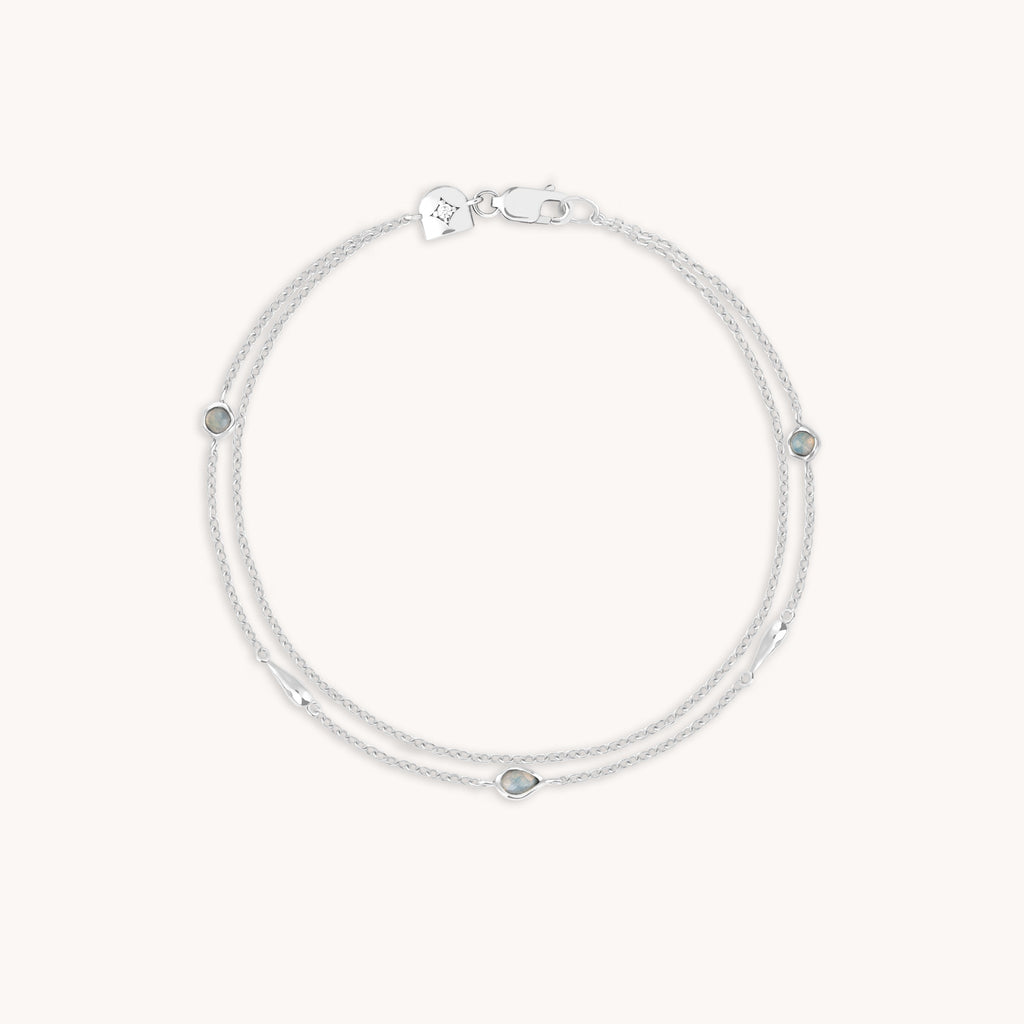 Opal Charm Double Bracelet in Silver