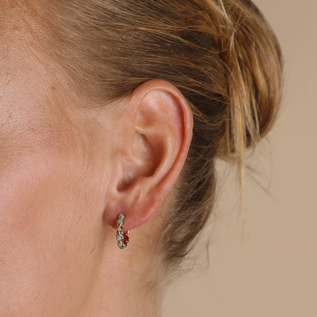 Opal Pear Bezel Hoops in Gold