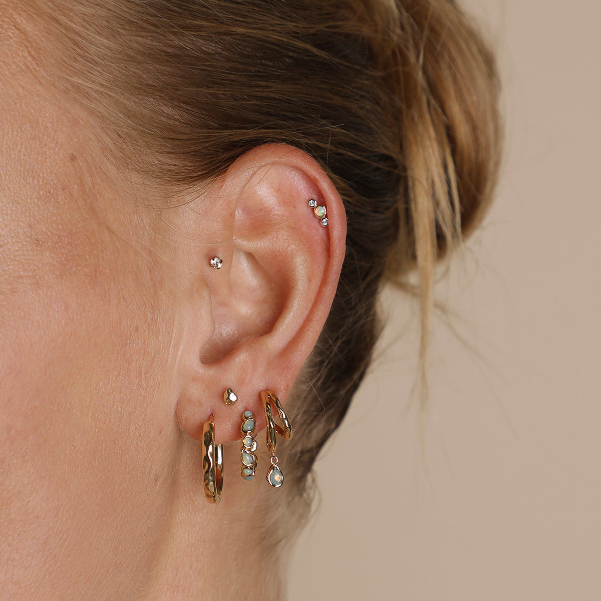 Opal Pear Bezel Hoops in Gold