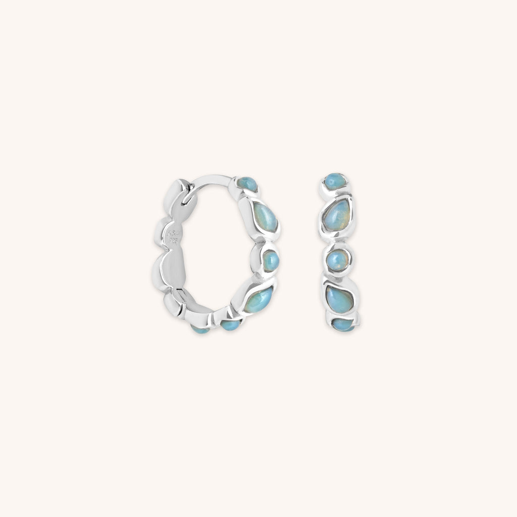 Opal Pear Bezel Hoops in Silver