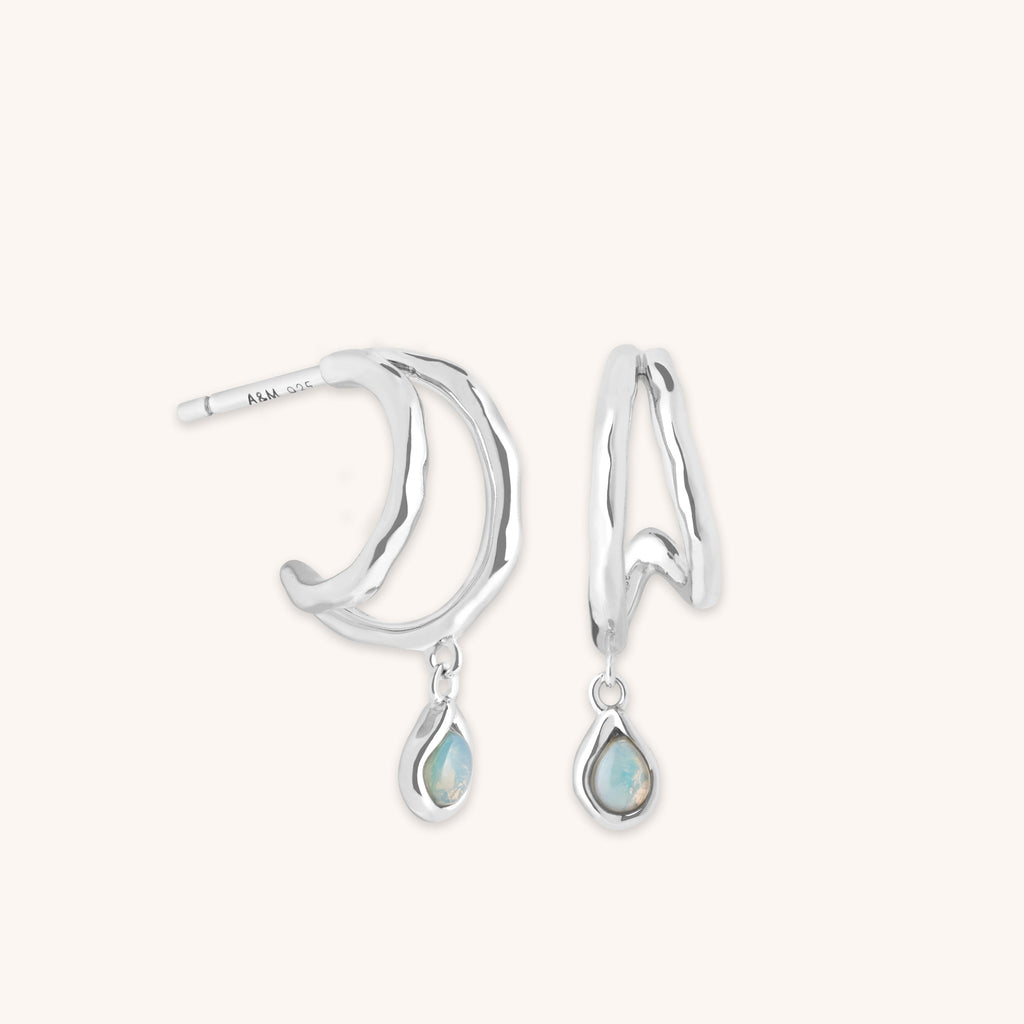 Illusion Opal Charm Huggies in Silver