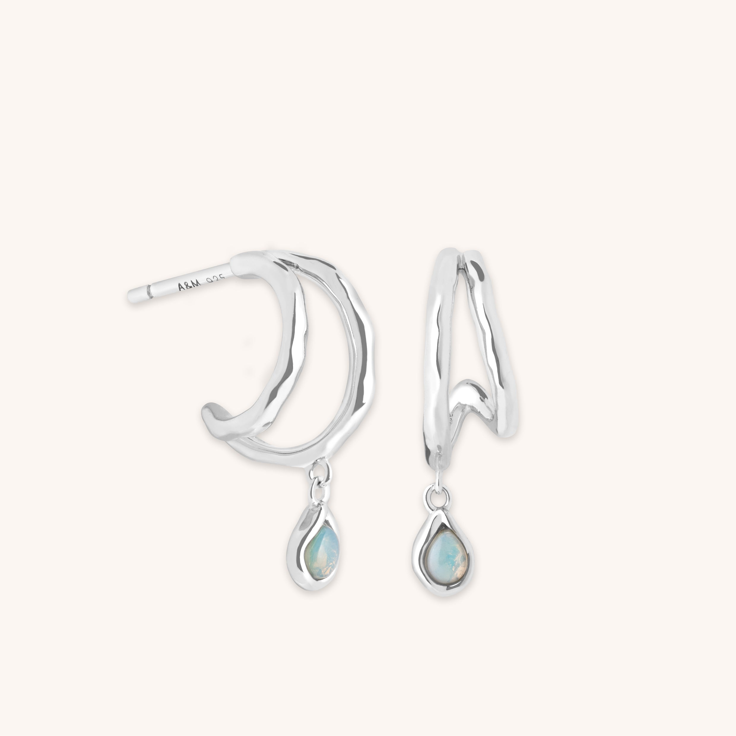 Illusion Opal Charm Huggies in Silver