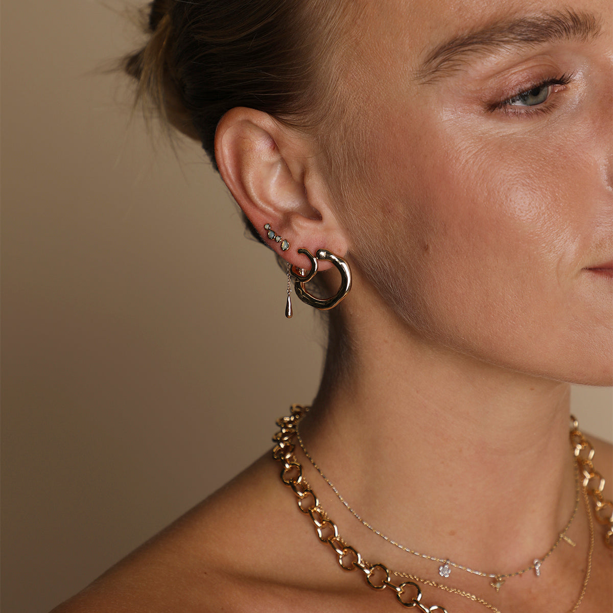 Opal Climber Studs in Gold