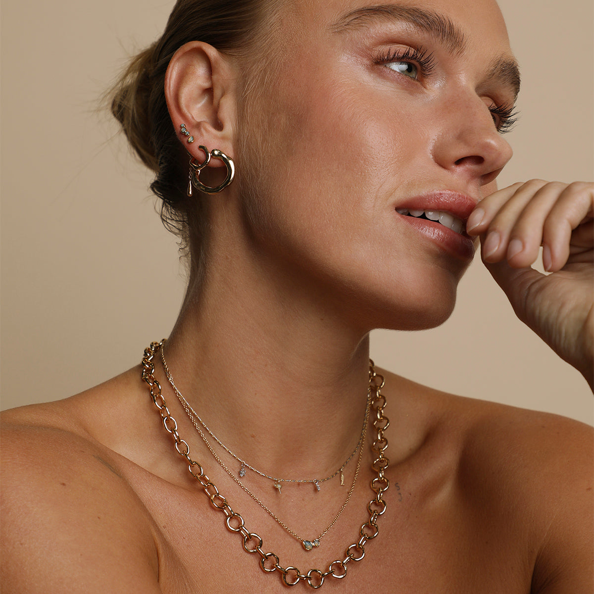 Opal Charm Drop Studs in Gold