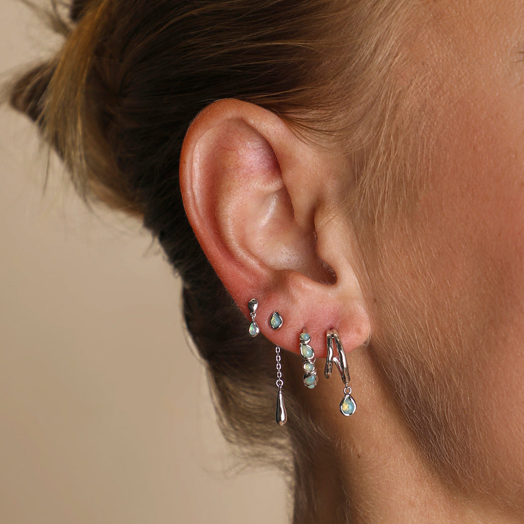 Opal Charm Drop Studs in Silver