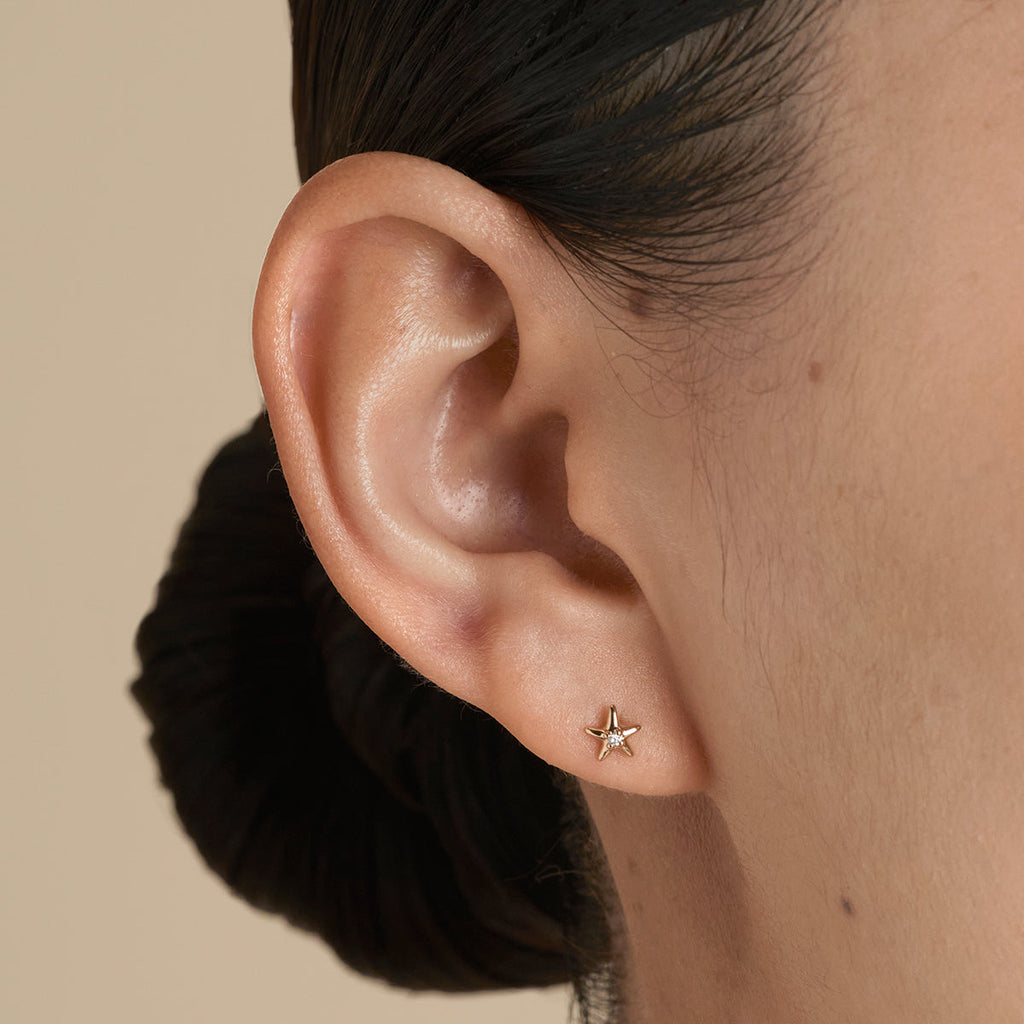 Diamond Star Piercing Stud in Solid Gold