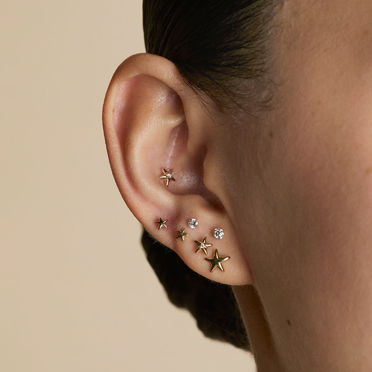 Diamond Star Piercing Stud in Solid Gold