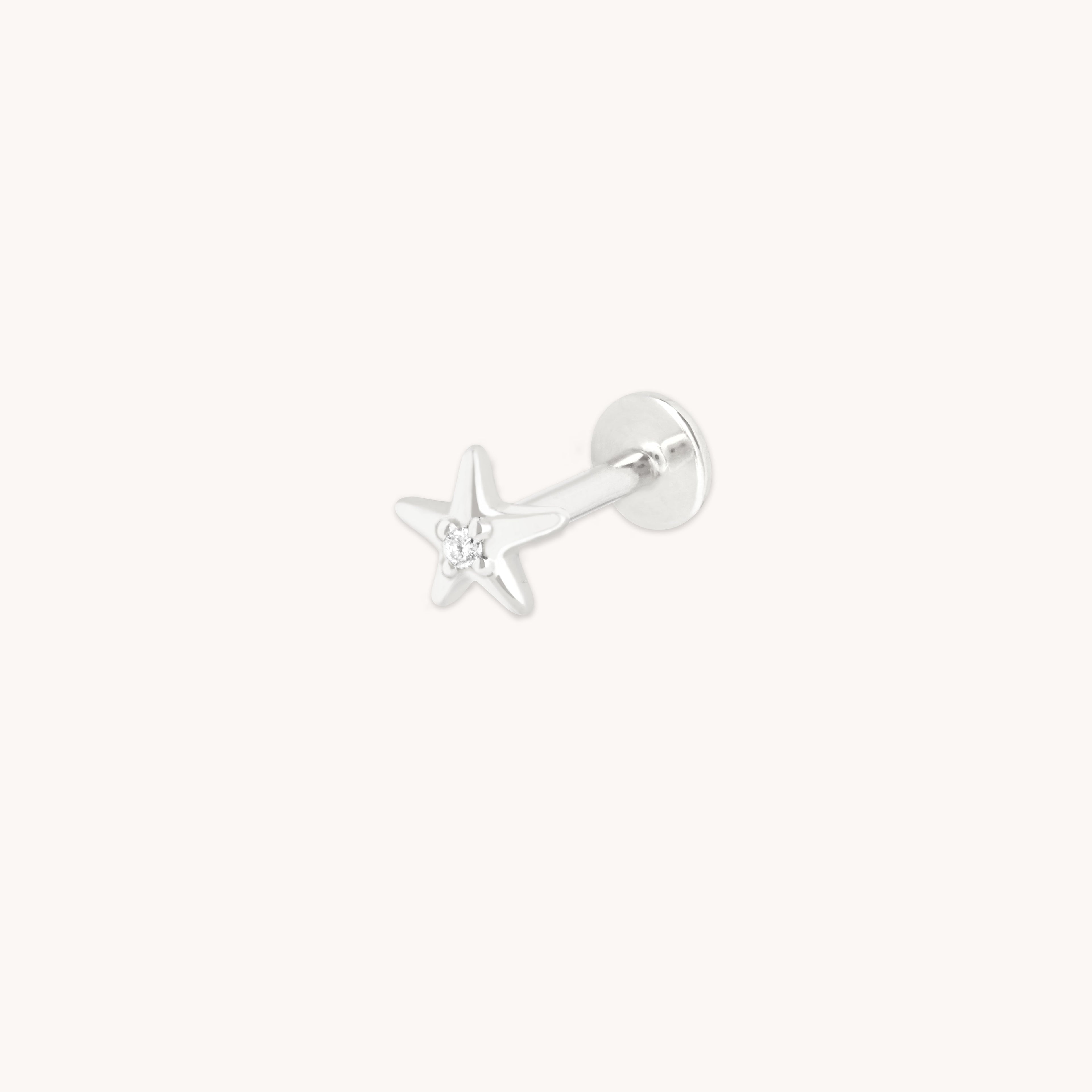 Diamond Star Piercing Stud in Solid White Gold