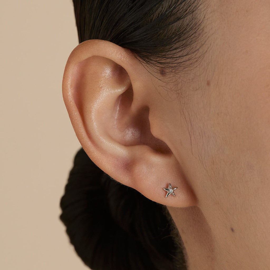 Diamond Star Piercing Stud in Solid White Gold