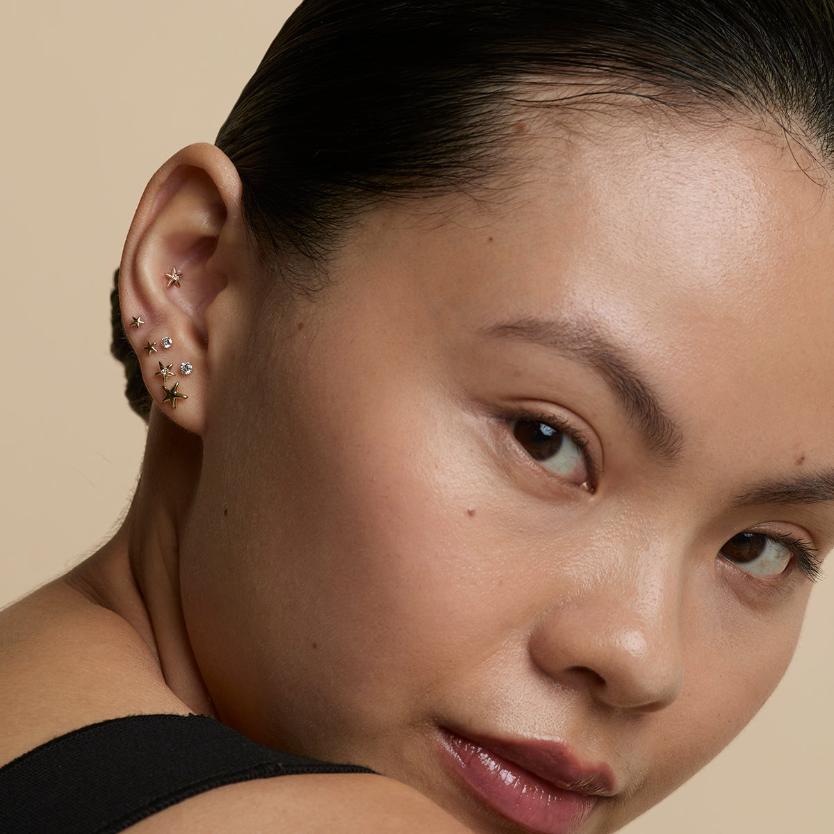 Floating Diamond Large Piercing Stud in Solid Gold
