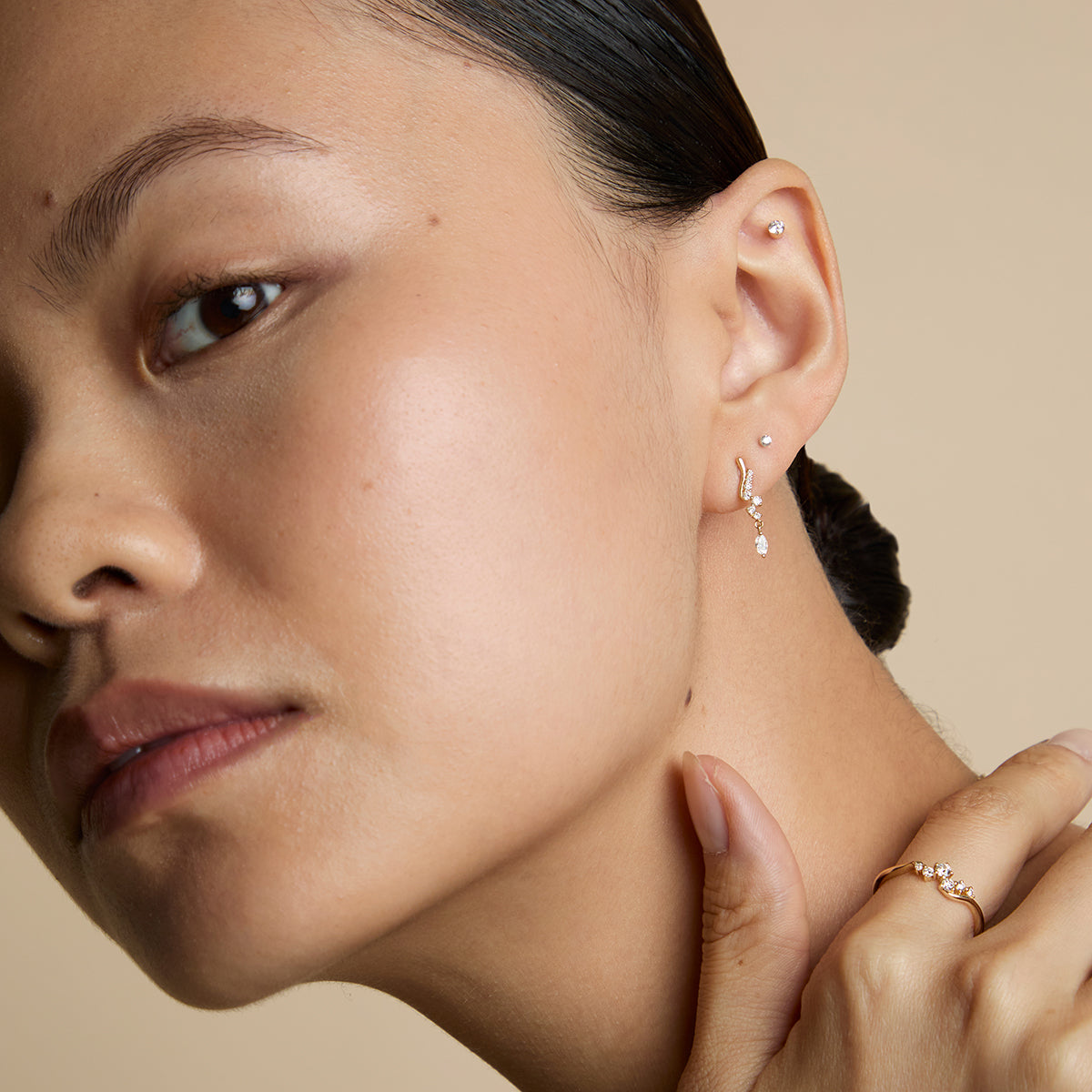 Floating Diamond Large Piercing Stud in Solid Gold