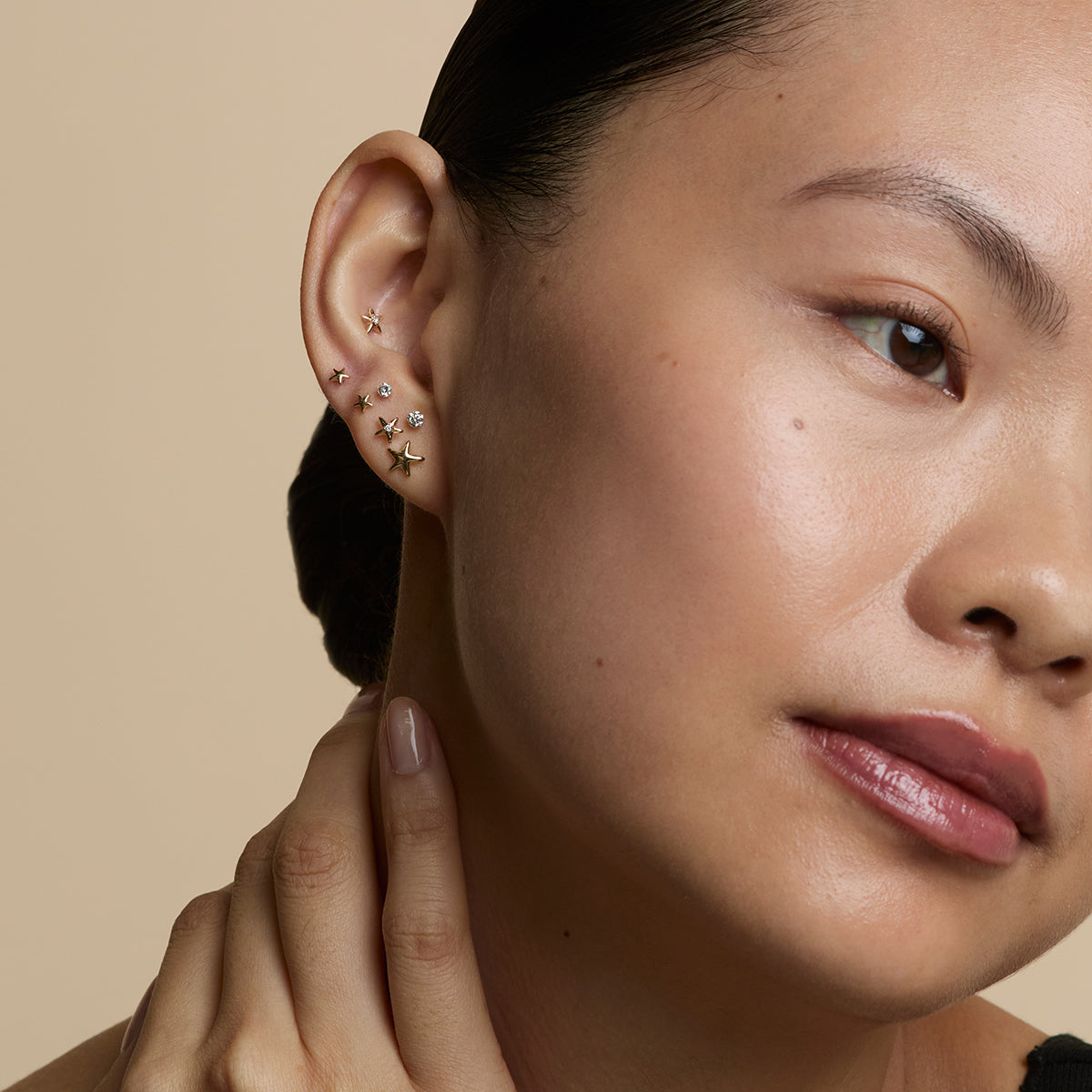 Floating Diamond Medium Piercing Stud in Solid Gold