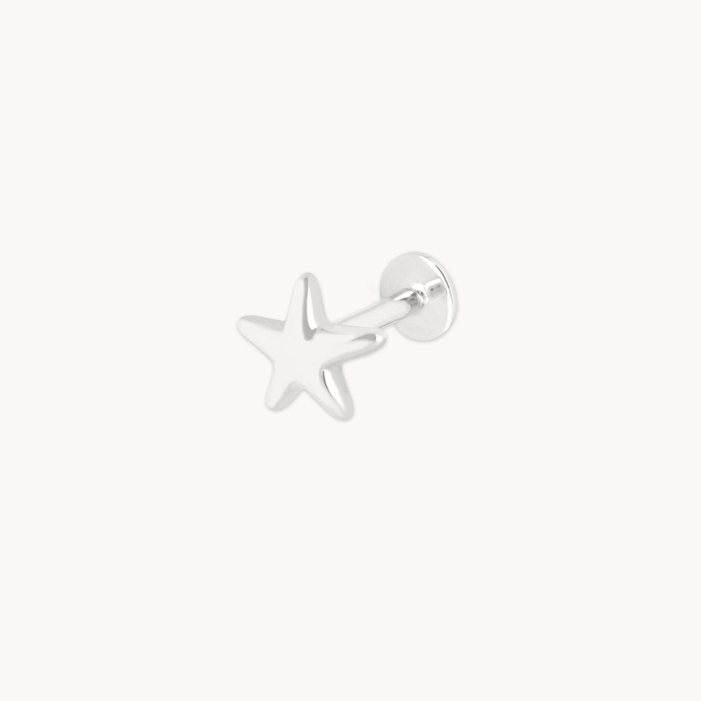 Star Large Piercing Stud in Solid White Gold