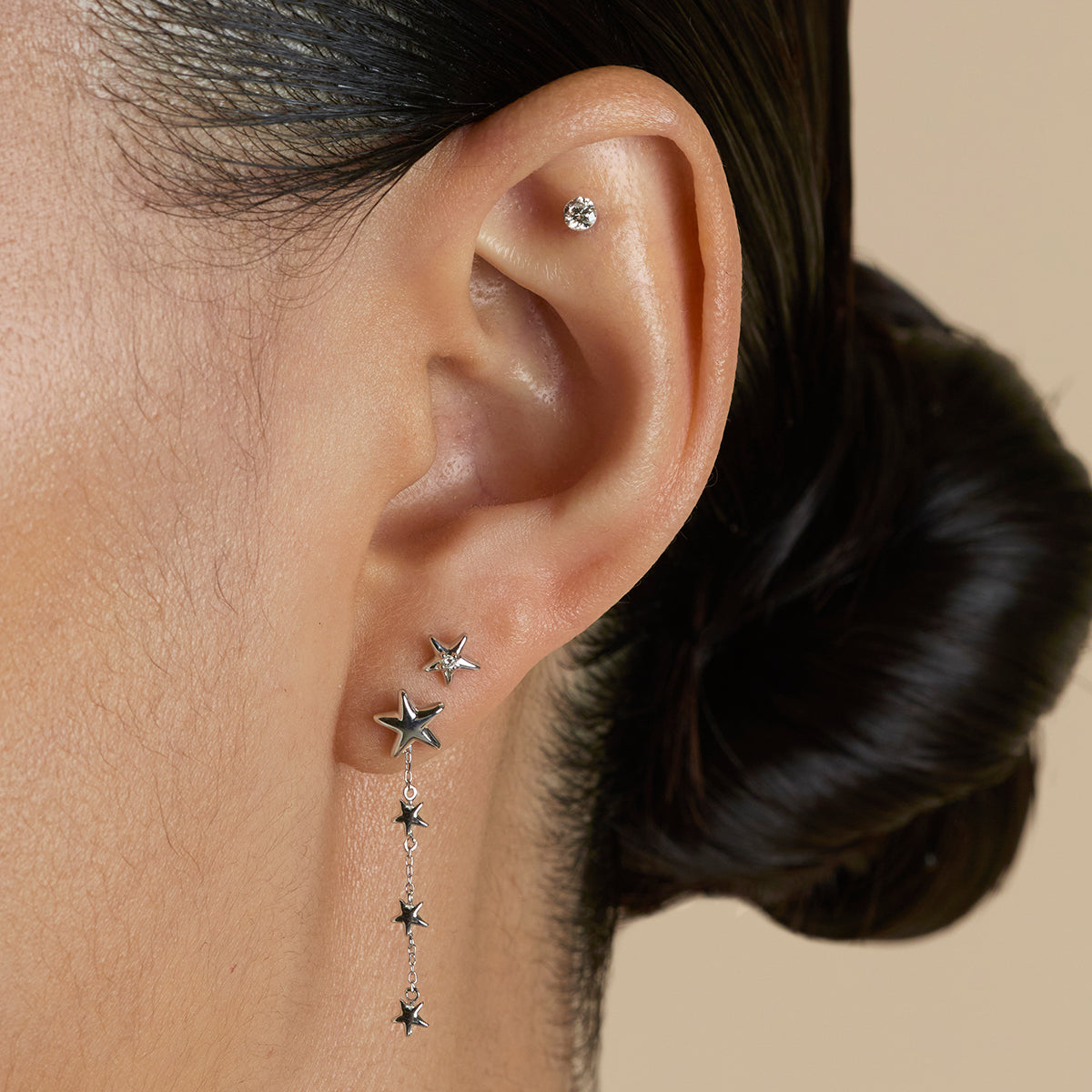 Star Large Piercing Stud in Solid White Gold