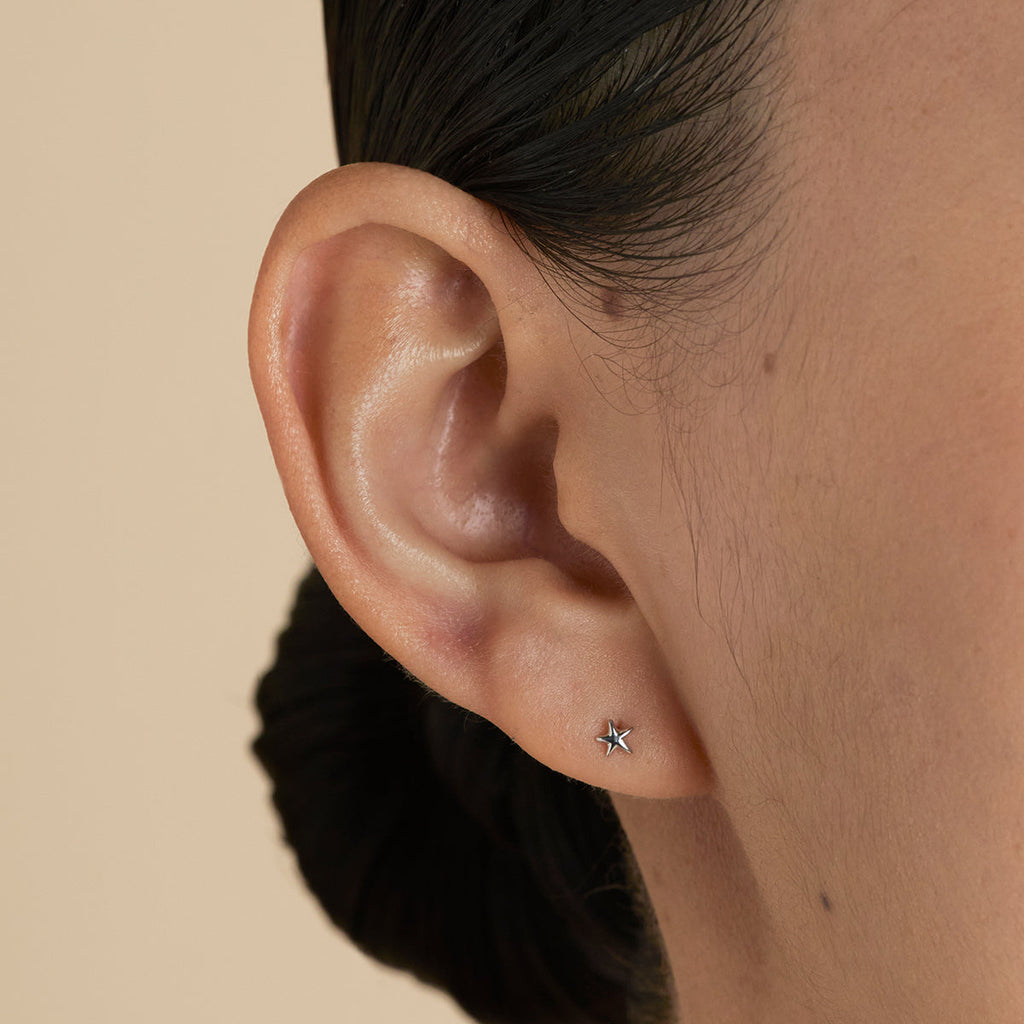 Star Small Piercing Stud in Solid White Gold