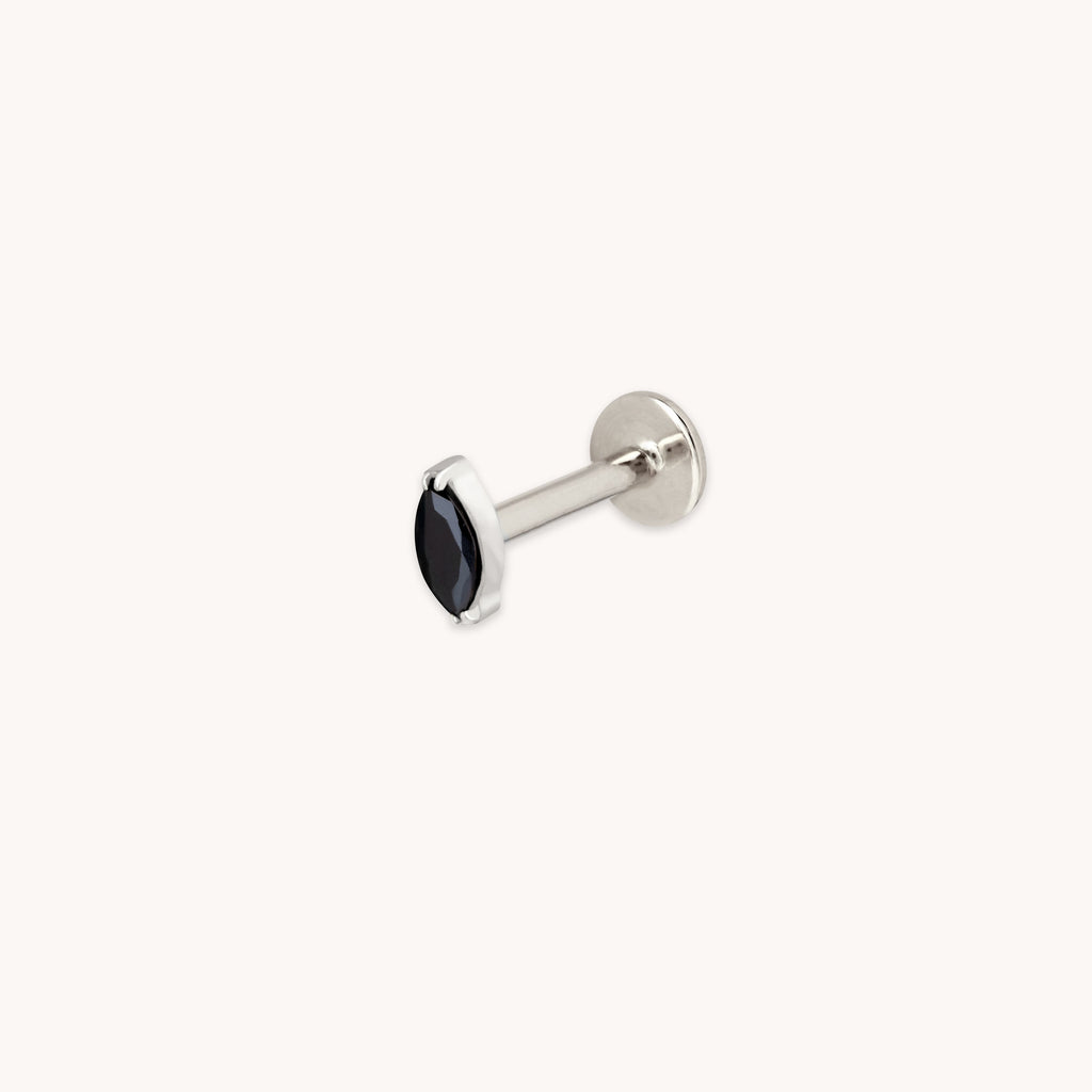 Black Crystal Marquise Titanium Piercing Stud in Platinum