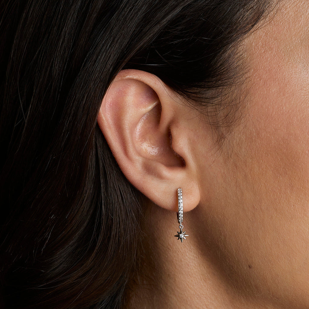 Twilight Star Pavé Hoops in Silver
