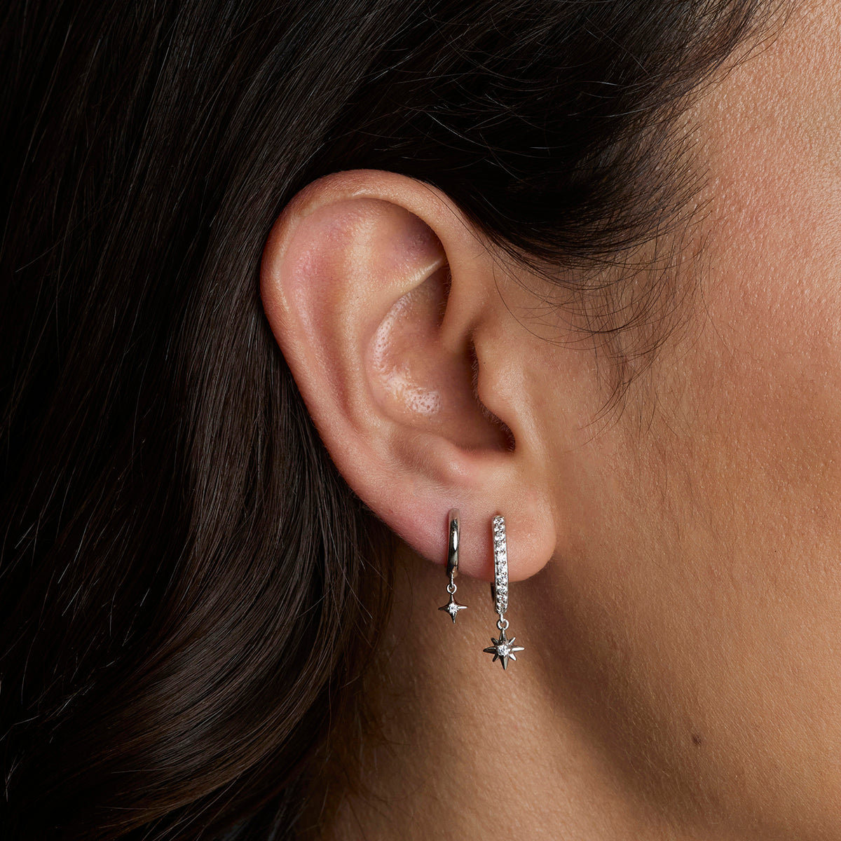 Twilight Star Pavé Hoops in Silver