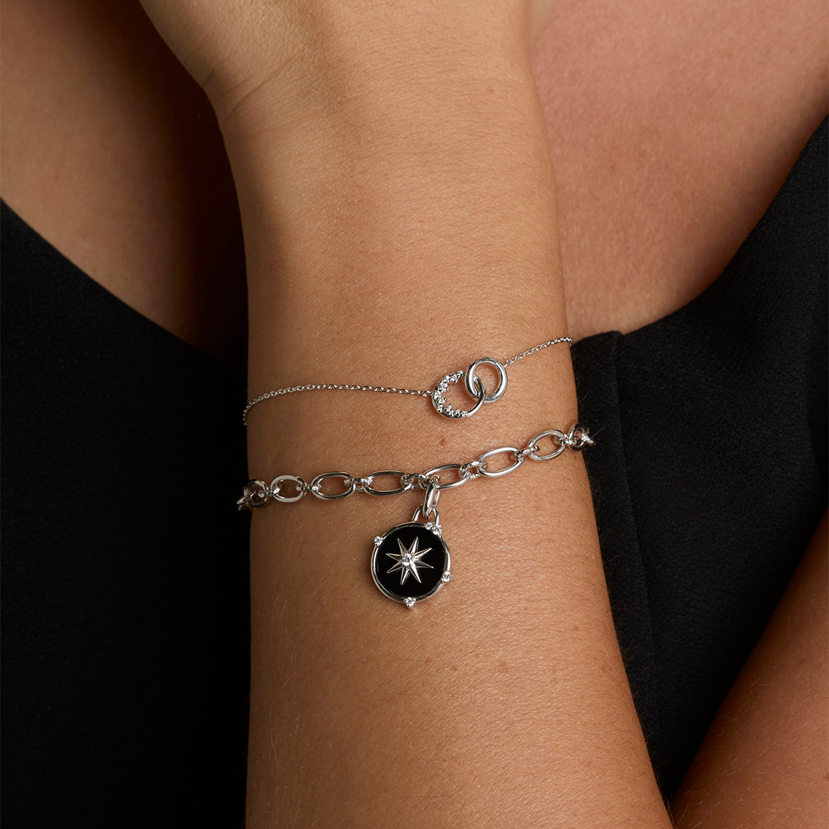 Orbit Crystal Pendant Bracelet in Silver