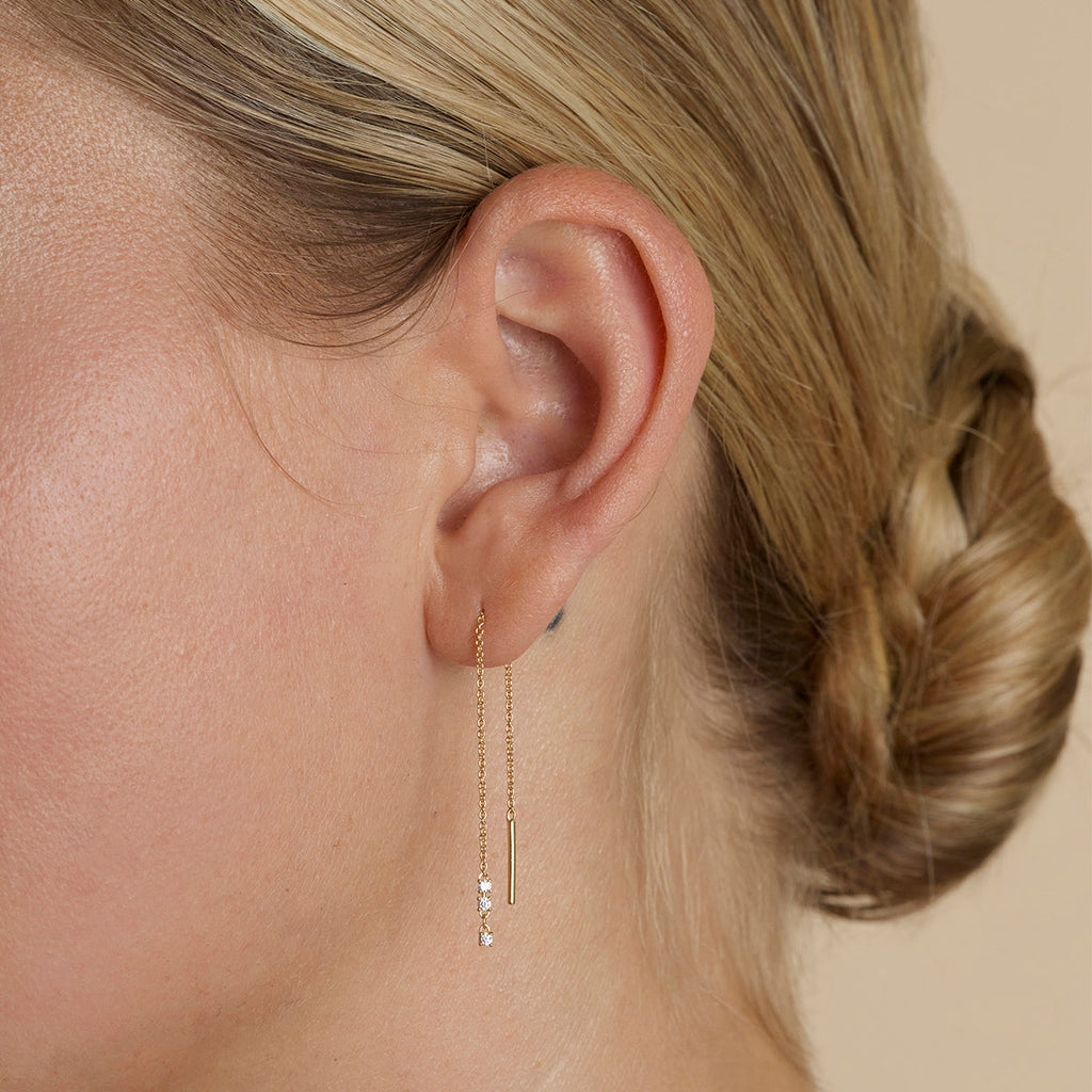 Crystal Thread Through Earrings in Gold