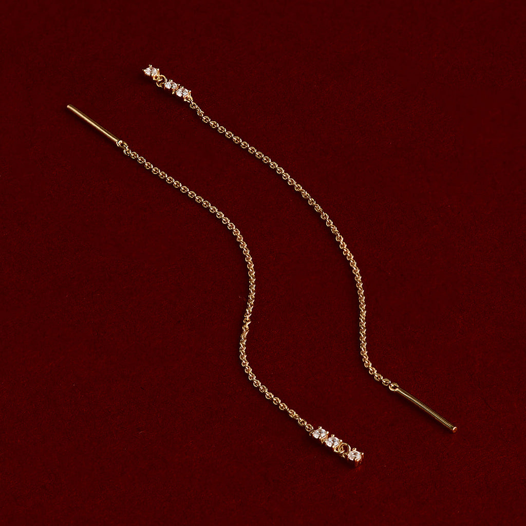 Crystal Thread Through Earrings in Gold