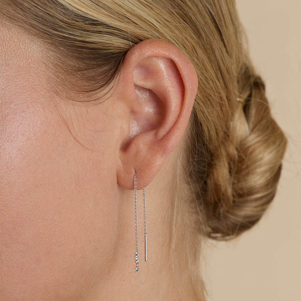 Crystal Thread Through Earrings in Silver