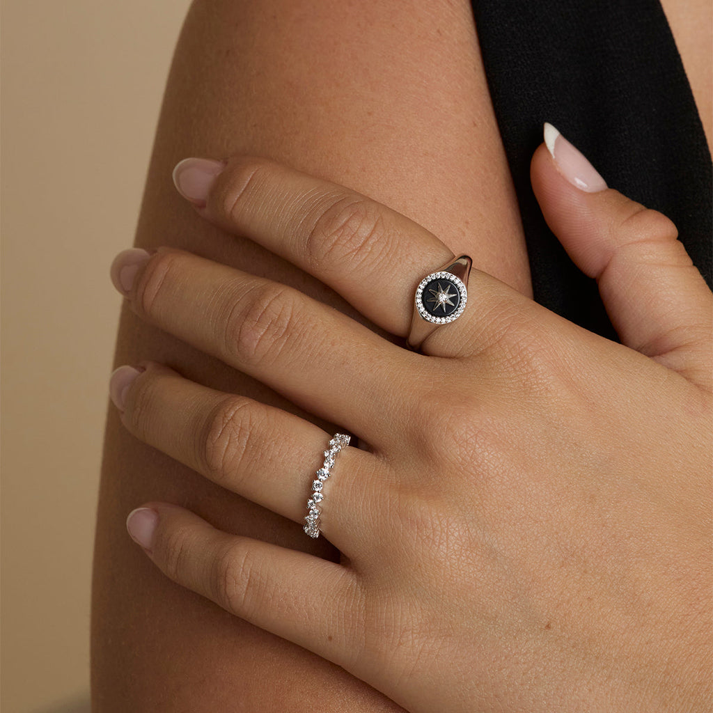 Crystal Scatter Band Ring in Silver