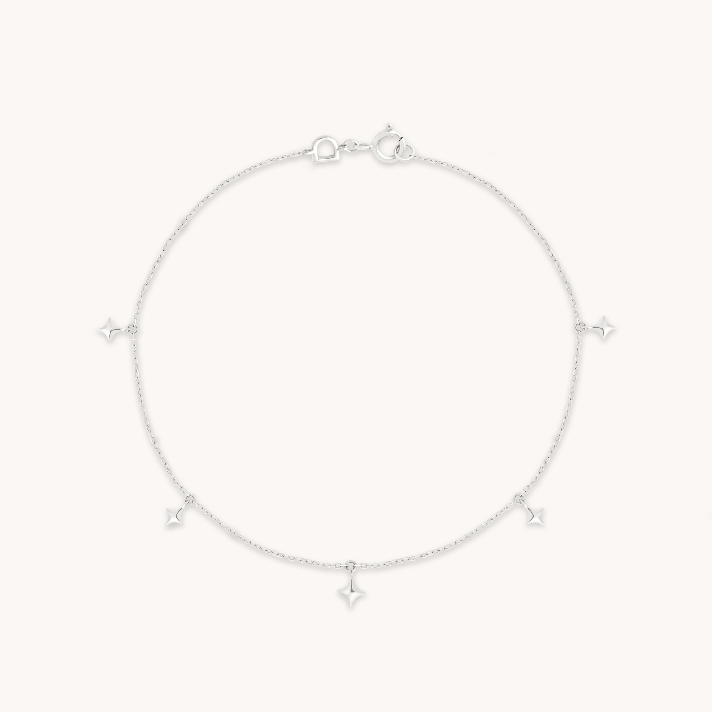 Cosmic Star Charm Bracelet in Solid White Gold