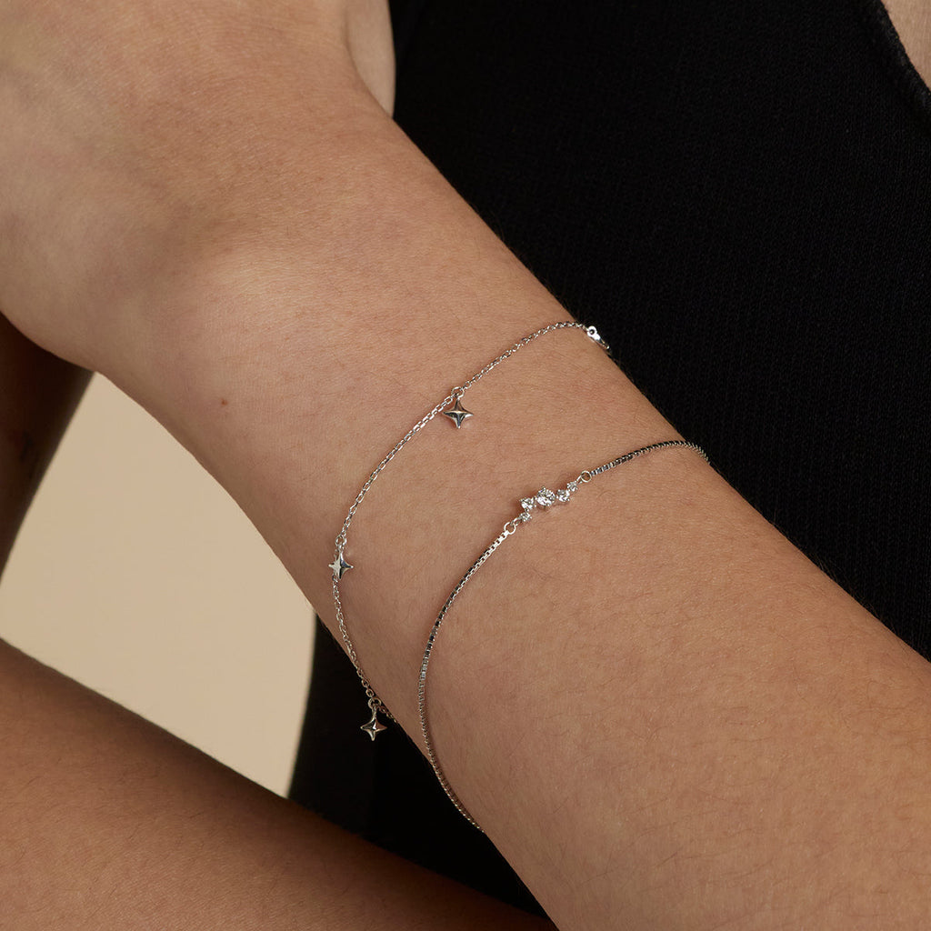 Cosmic Star Charm Bracelet in Solid White Gold