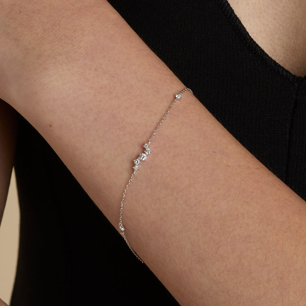 Diamond Cluster Bracelet in Solid White Gold