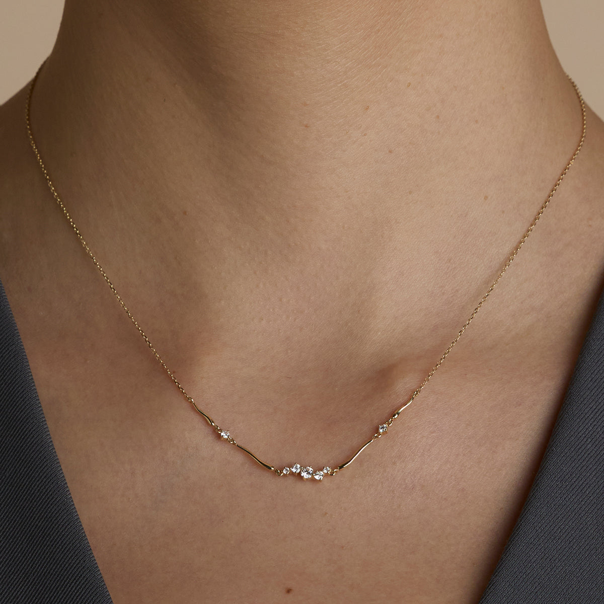 Diamond Cluster Molten Necklace in Solid Gold