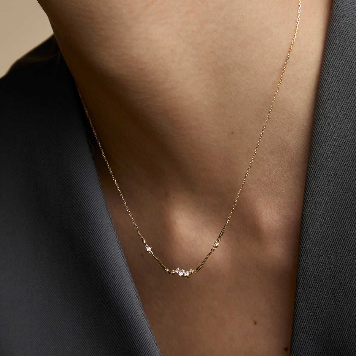 Diamond Cluster Molten Necklace in Solid Gold