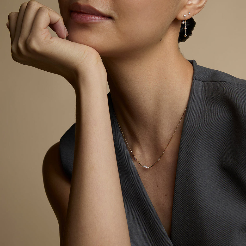 Diamond Cluster Molten Necklace in Solid Gold