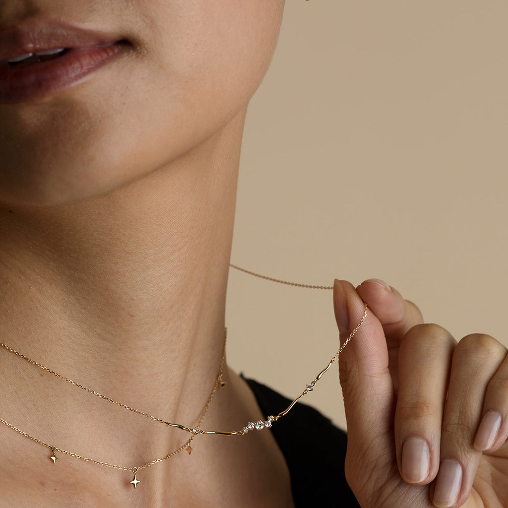 Diamond Cluster Molten Necklace in Solid Gold