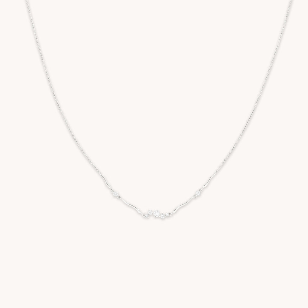 Diamond Cluster Molten Necklace in Solid White Gold