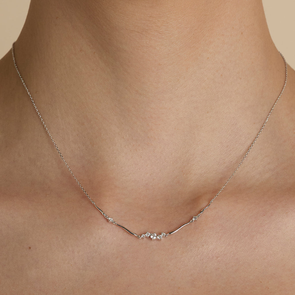 Diamond Cluster Molten Necklace in Solid White Gold