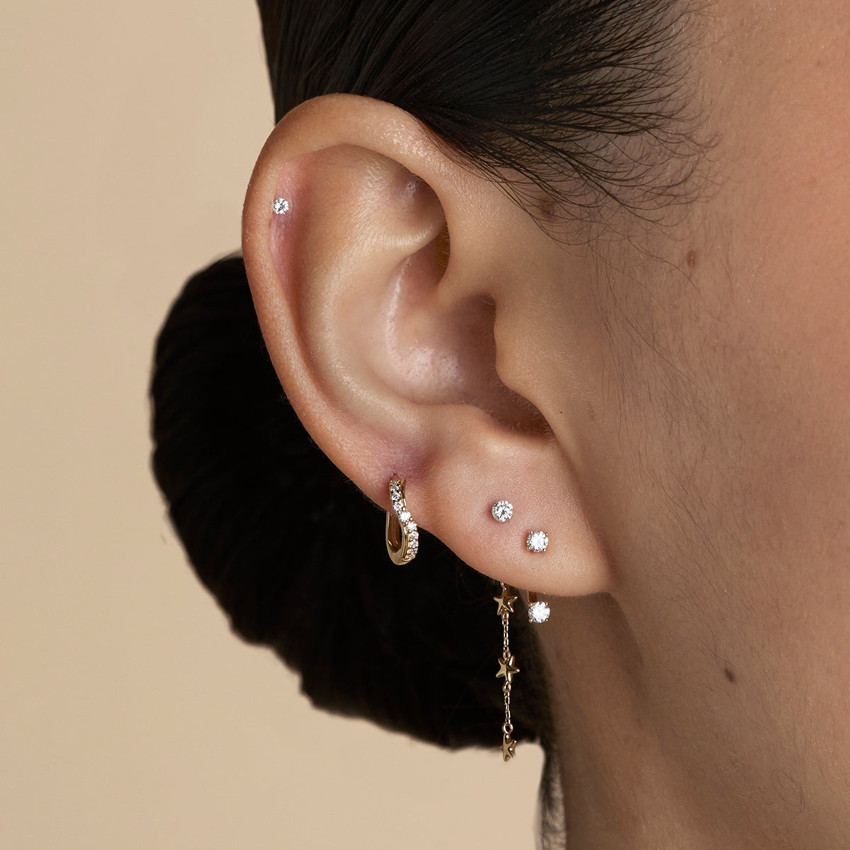 Diamond Wave Huggies in Solid Gold