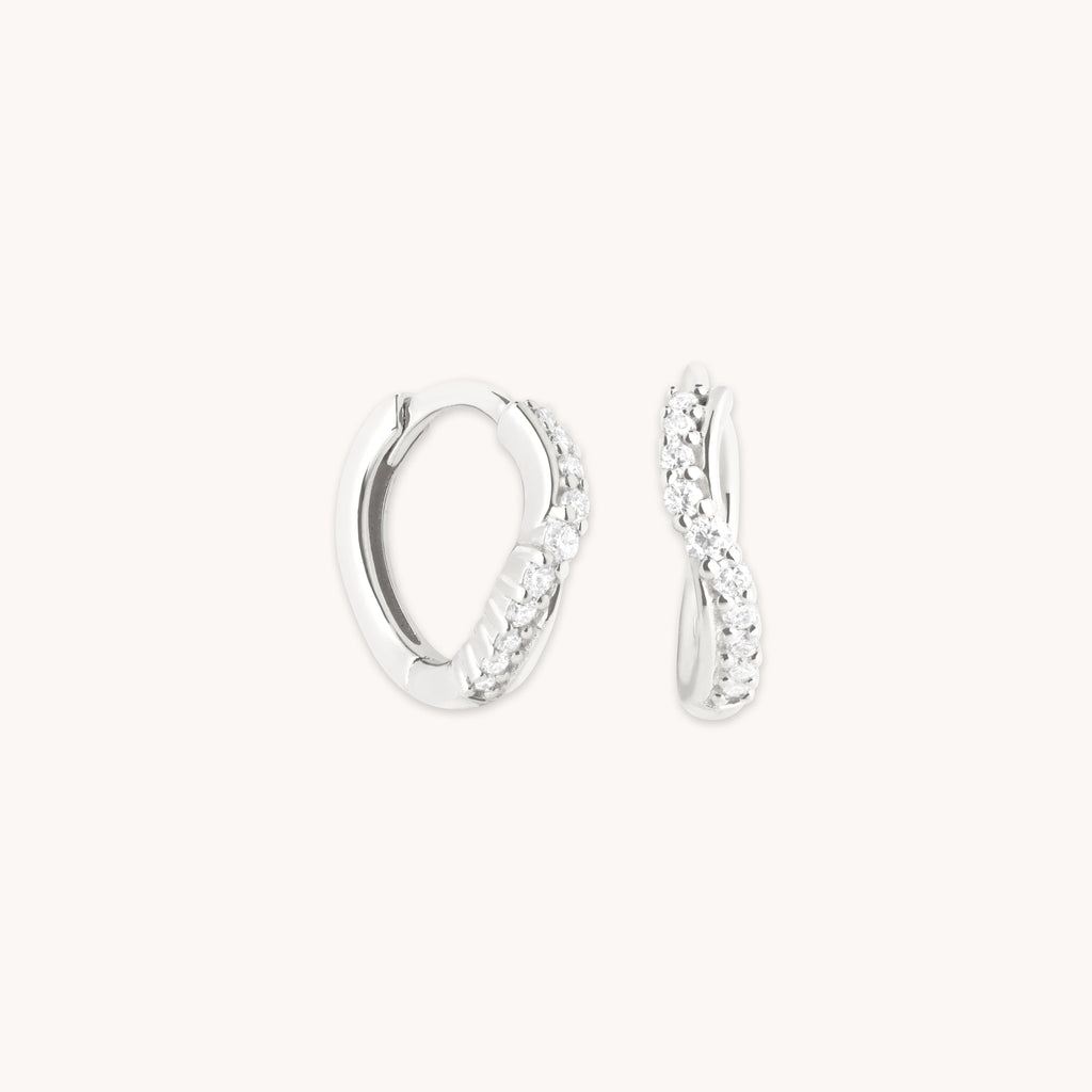 Diamond Wave Huggies in Solid White Gold