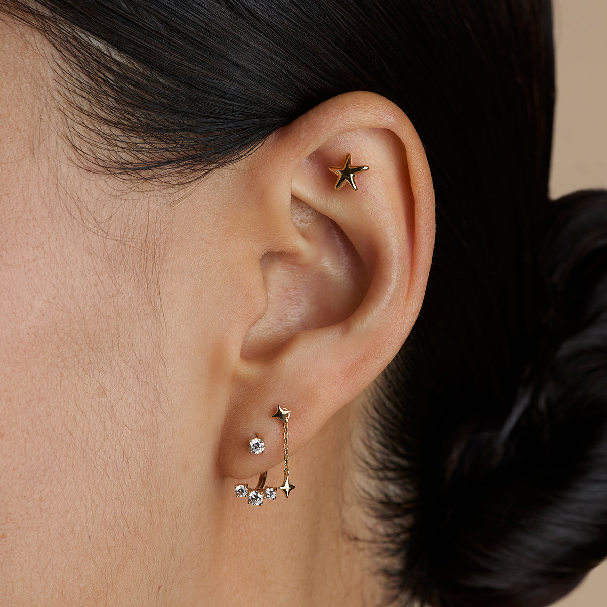 Diamond Trio Ear Jacket in Solid Gold