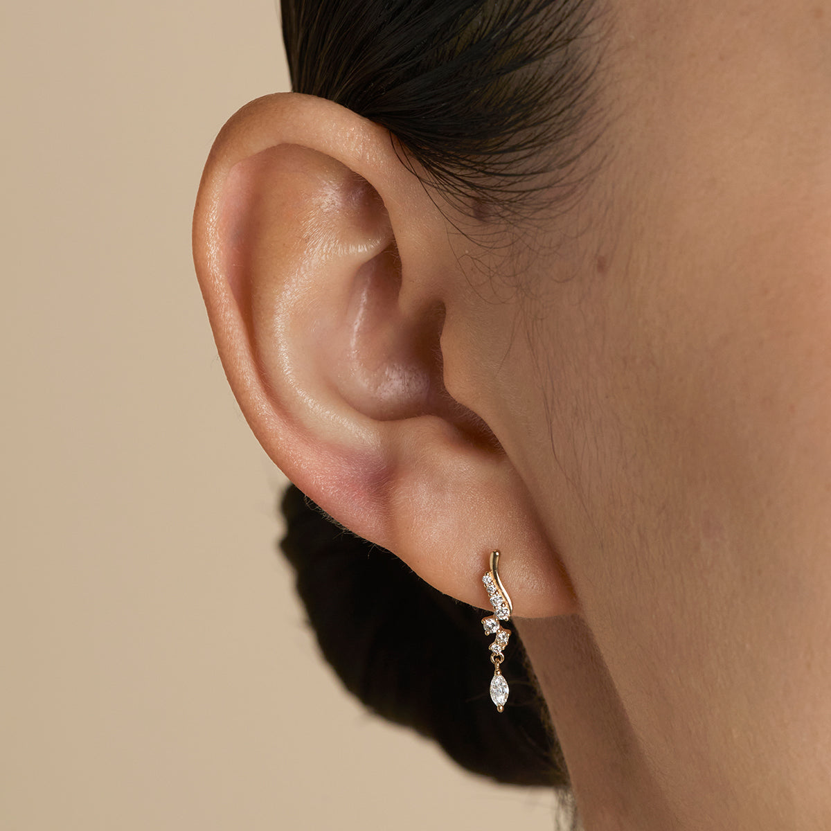 Diamond Wave Charm Studs in Solid Gold