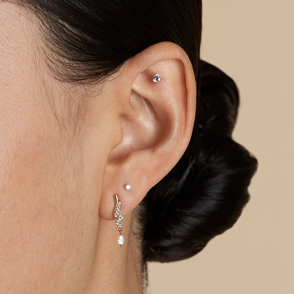 Diamond Wave Charm Studs in Solid Gold