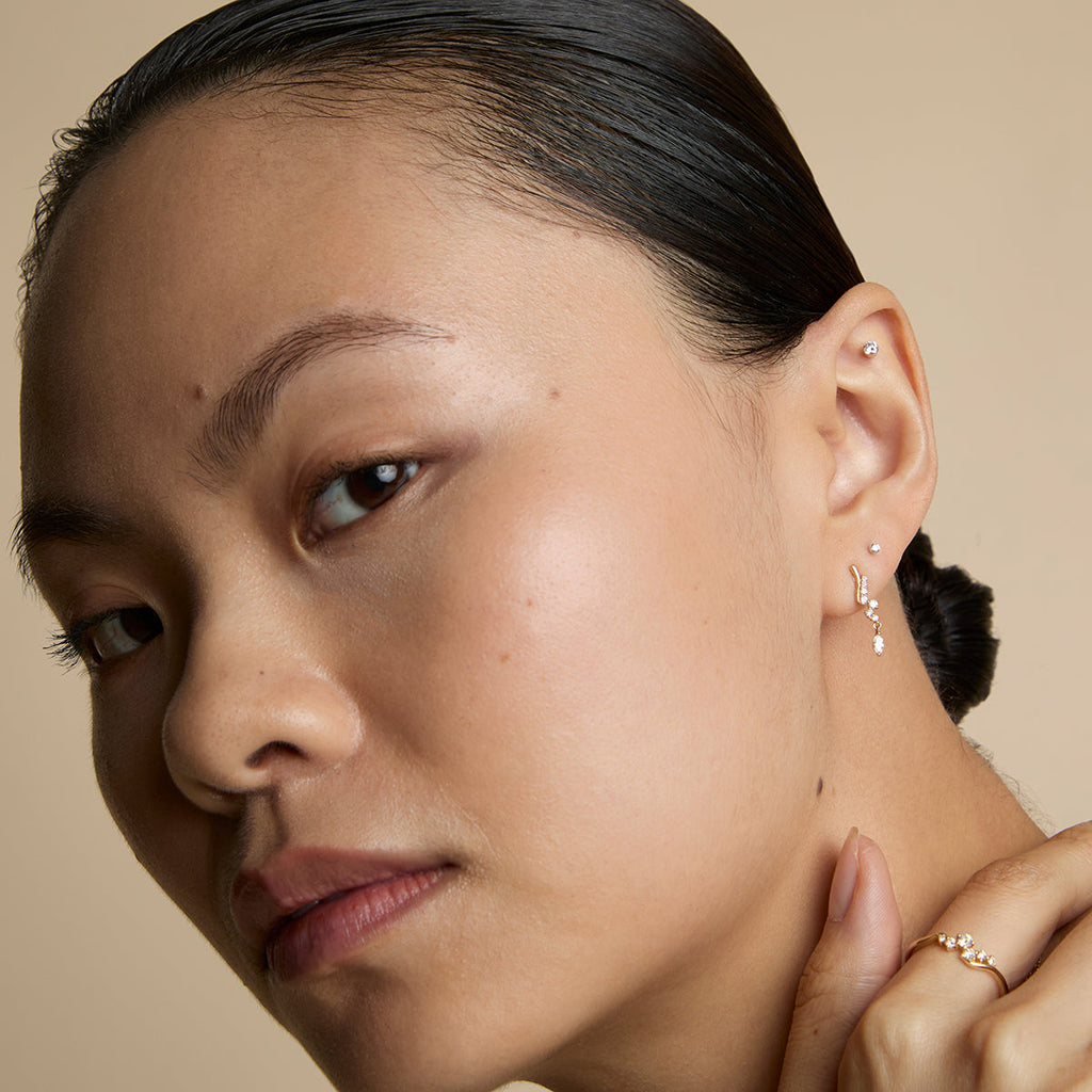 Diamond Wave Charm Studs in Solid Gold