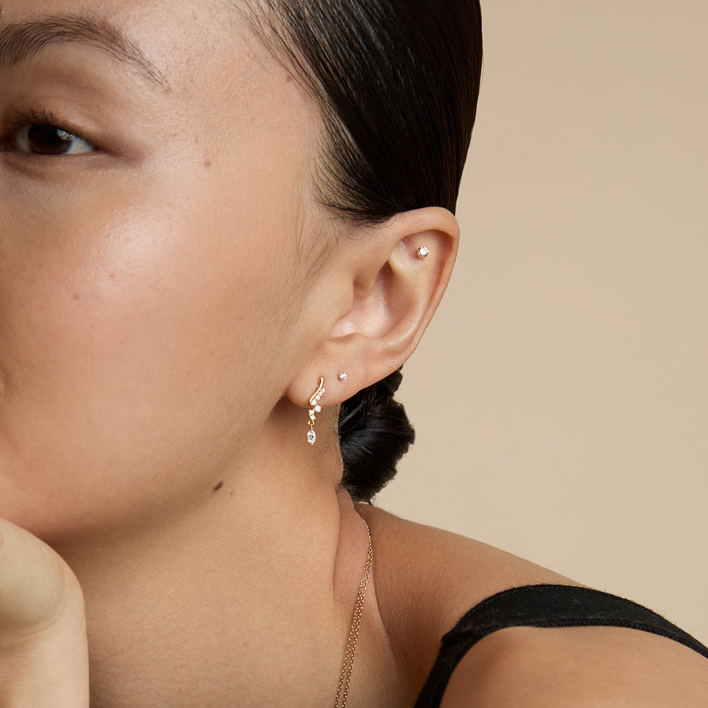 Diamond Wave Charm Studs in Solid Gold