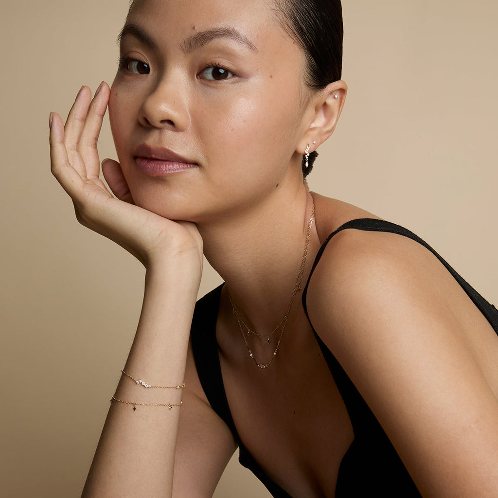 Diamond Wave Charm Studs in Solid Gold