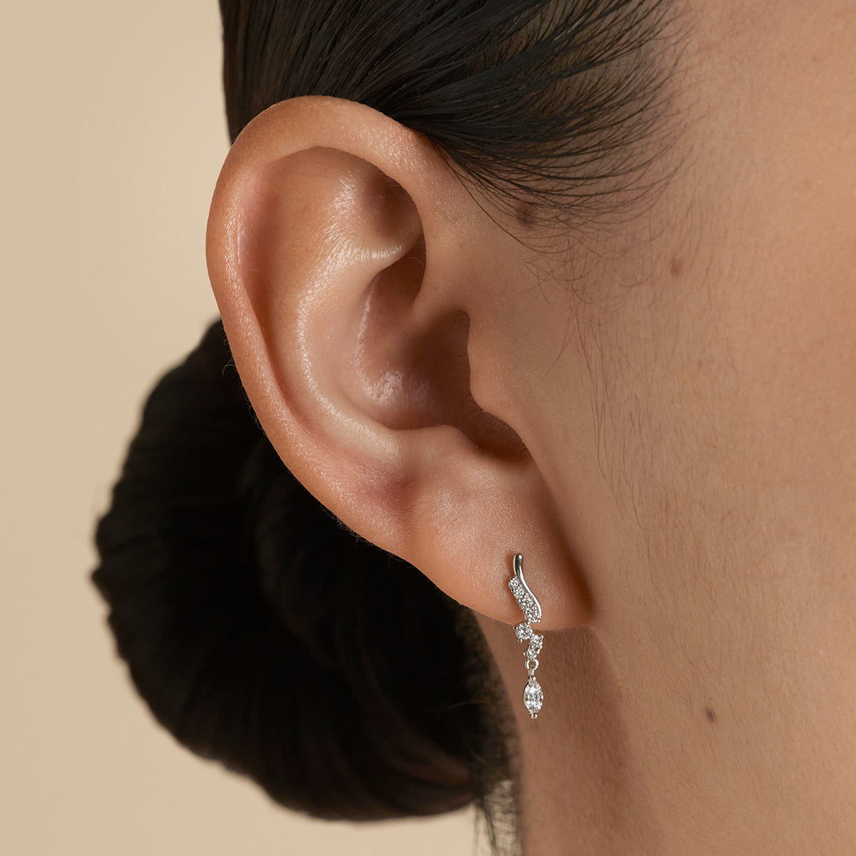 Diamond Wave Charm Studs in Solid White Gold