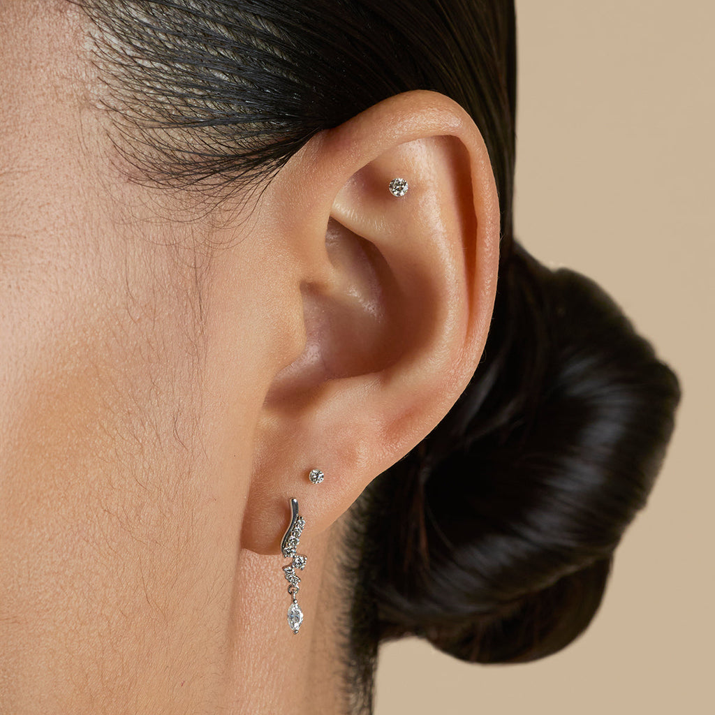 Diamond Wave Charm Studs in Solid White Gold